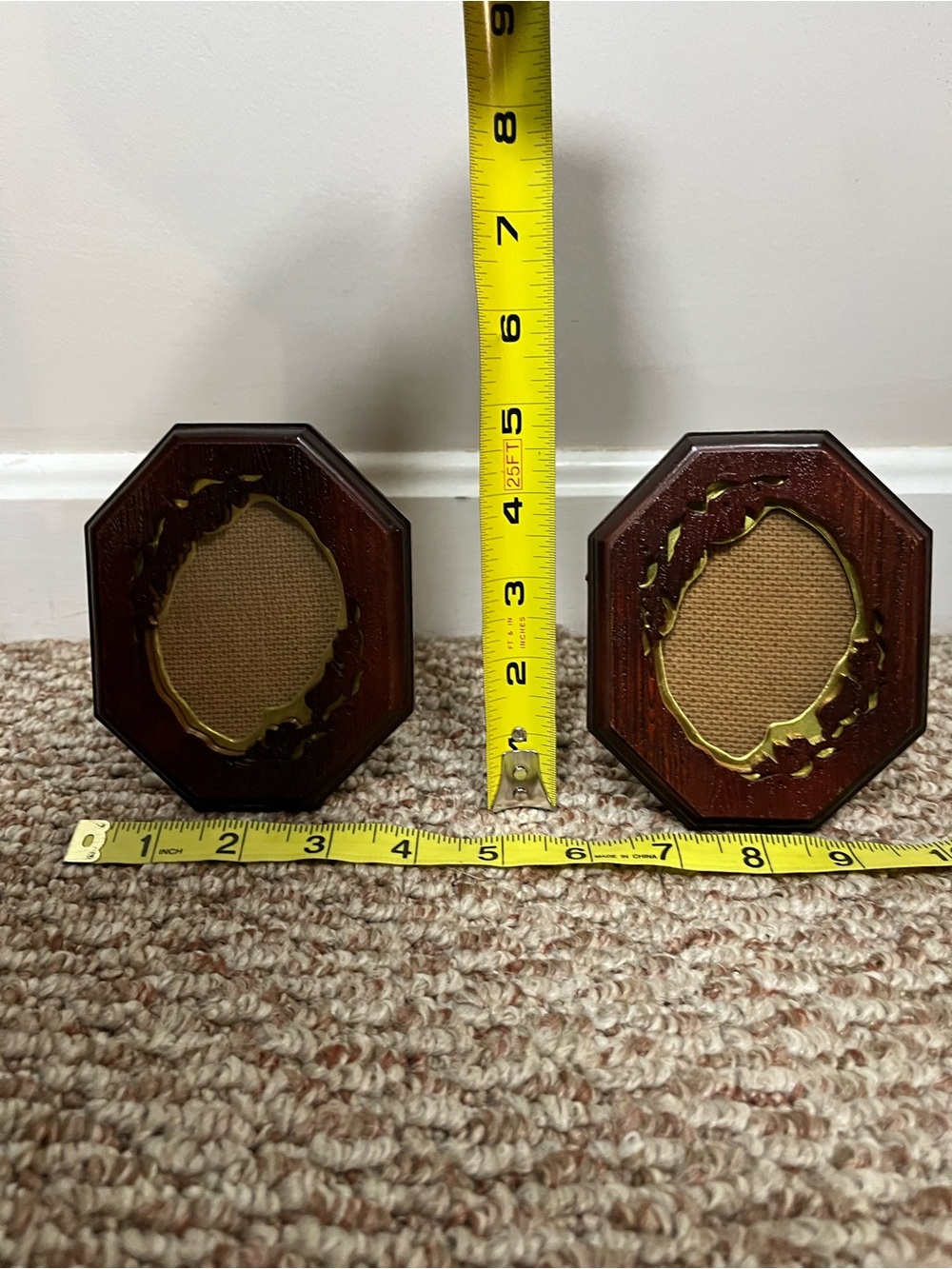 Vintage Octagonal Picture Frame Pair - Brown with Gold Accents